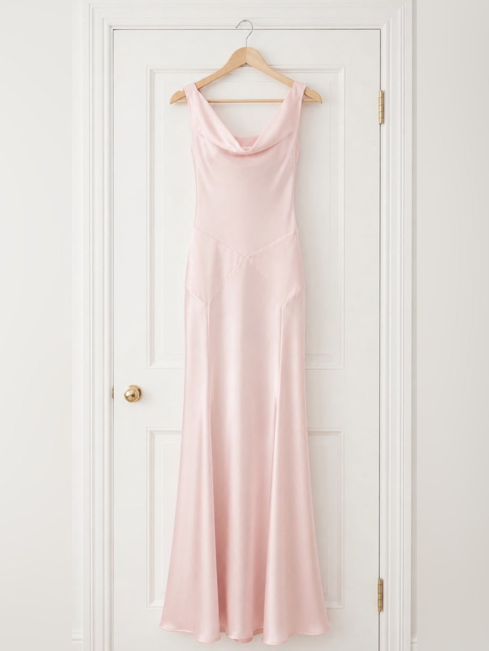 Because of Alice Silky Pink Cowl Neck Slip Dress